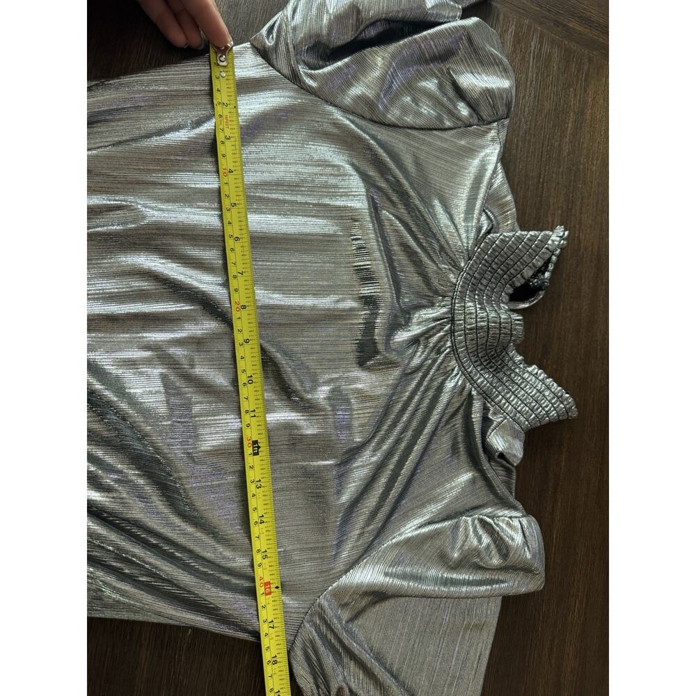 Retrofete Mini Dress Smocked Silver/Gunmetal XS Ruffle Metallic Party - Picture 8 of 12